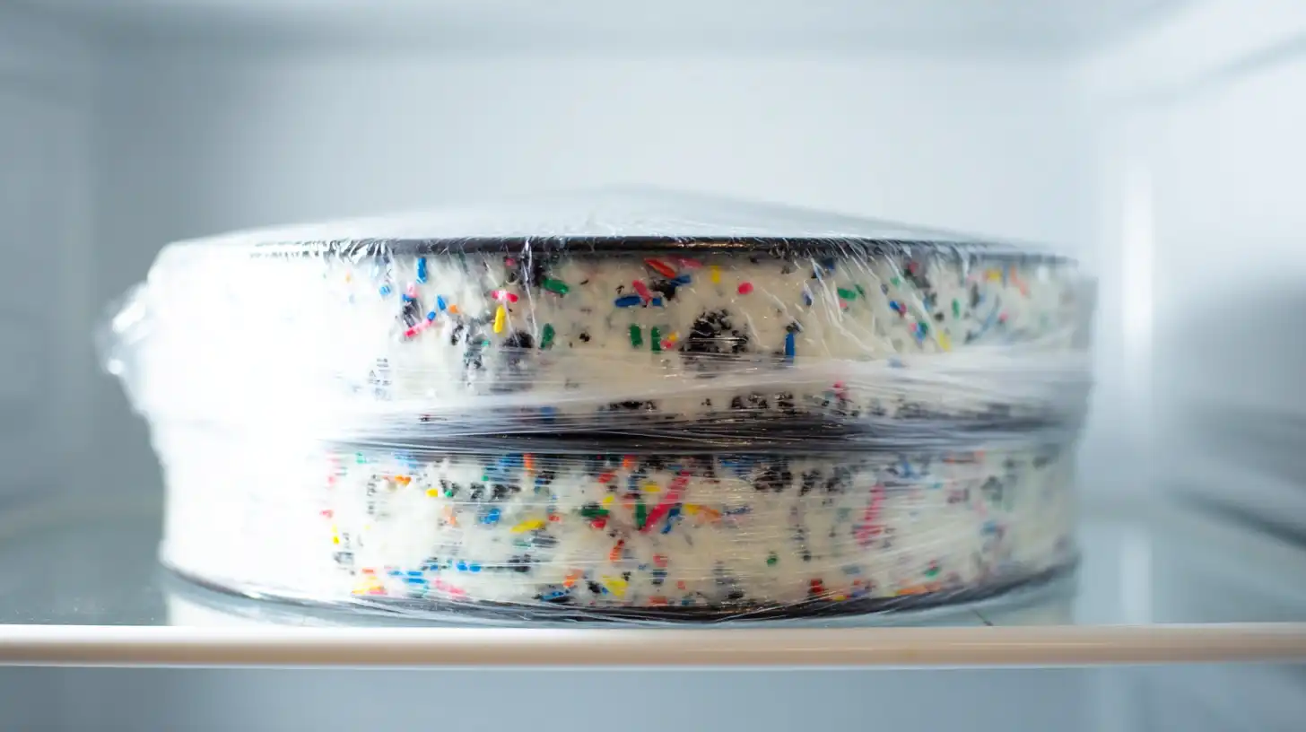 chilling-funfetti-oreo-icebox-cake-step5 Refrigerating No-Bake Funfetti Oreo Icebox Cake recipe for easy summer desserts no bake, best family friendly desserts