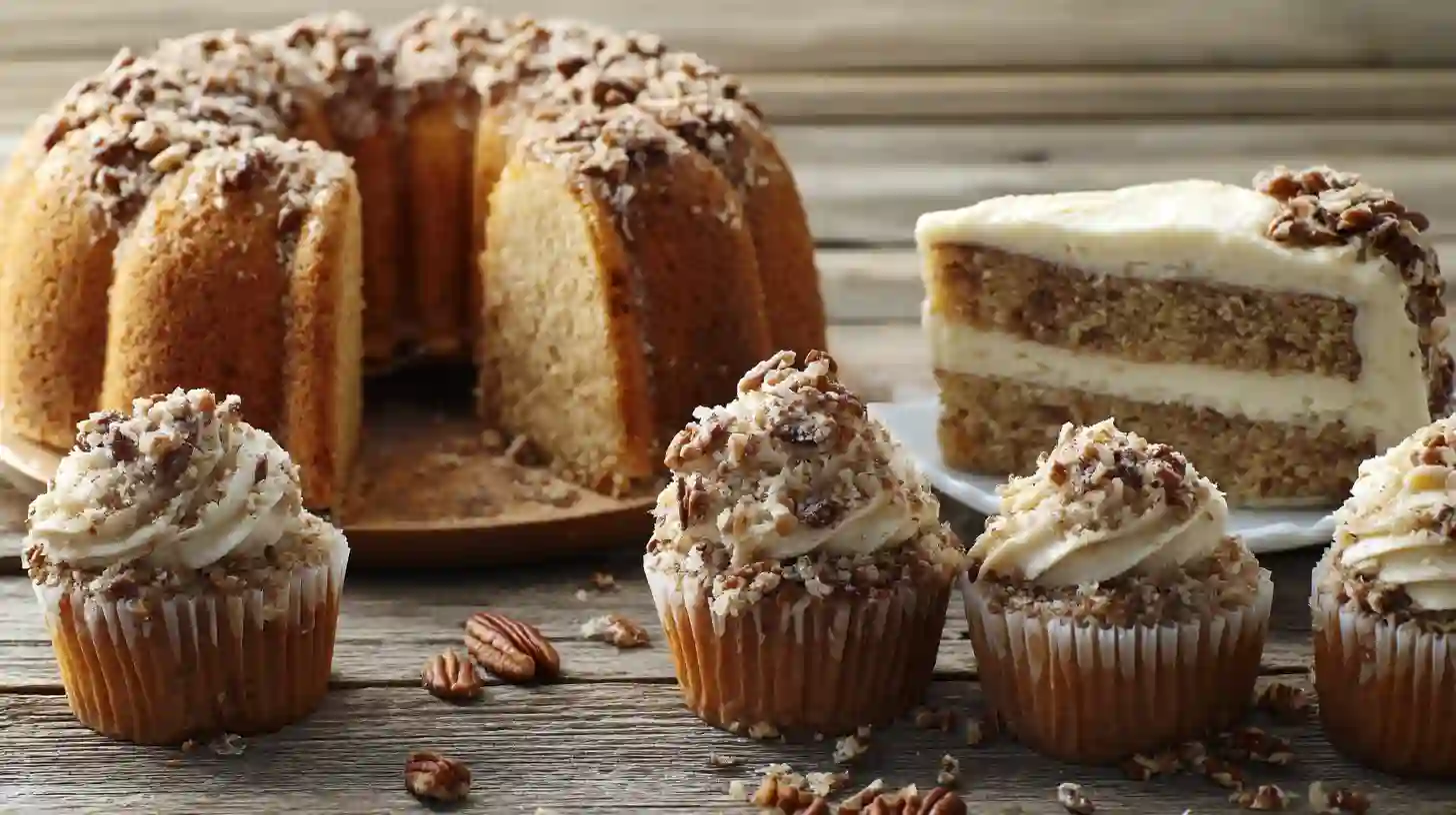 coconut-pecan-buttermilk-cake-variations-bundt-layer-cupcakes Coconut Pecan Buttermilk Cake recipe variations – bundt cake, layer cake, and cupcakes for holiday coconut cakes and comfort food desserts