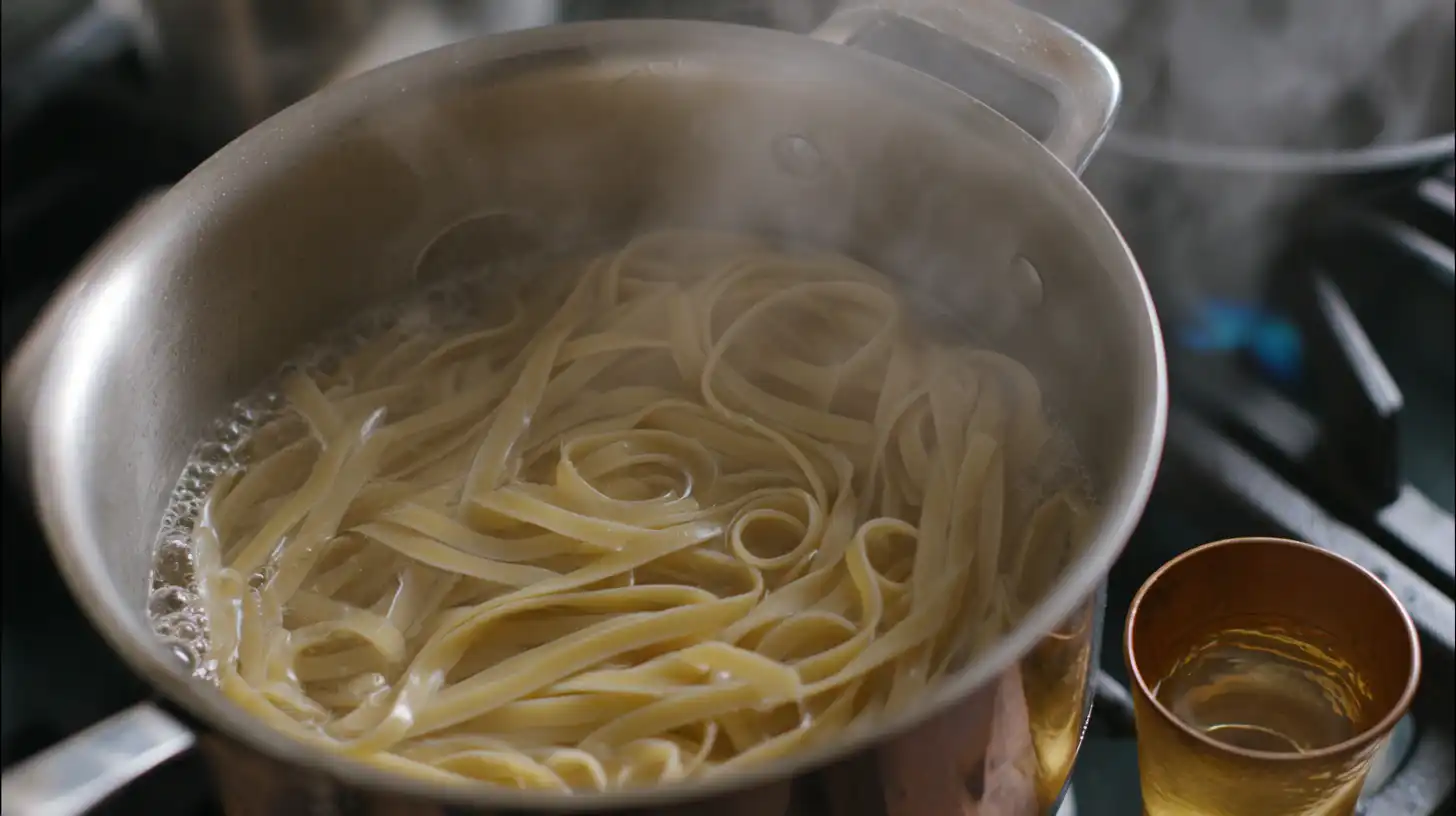 cooking-linguine-pasta-creamy-steak-bites Cooking linguine pasta al dente for cheesy garlic steak bites and creamy linguine, creamy pasta recipes for family steak dinner ideas