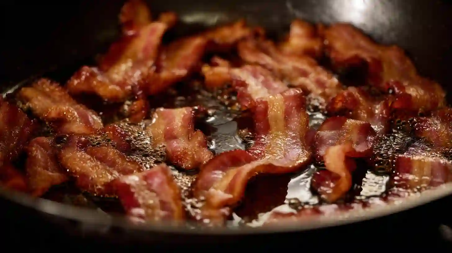 crazy-good-casserole-step1-cook-bacon Crazy Good Casserole recipe step 1 – frying crispy bacon for cheesy chicken pasta bake
