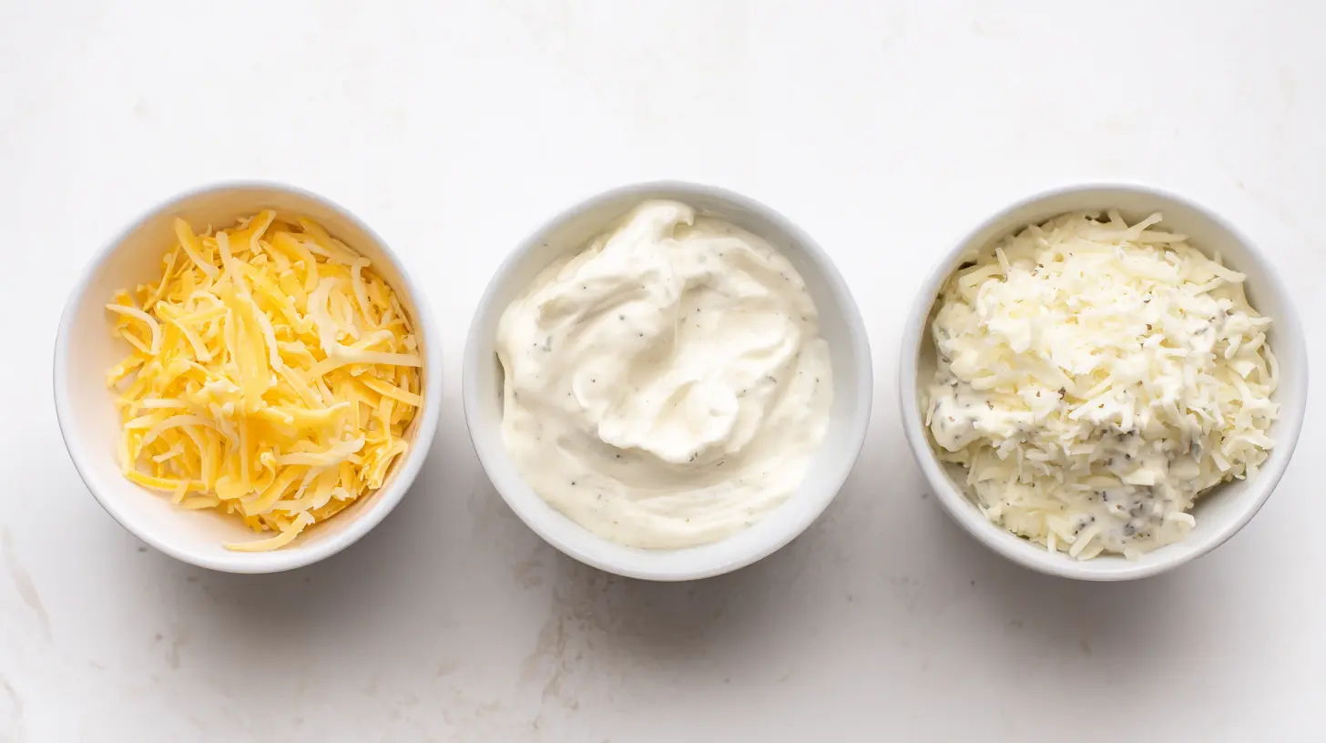 creamy-base-variations-for-easy-creamy-beef-bowtie-pasta Different creamy base options for easy creamy beef and bowtie pasta – heavy cream with cheddar, cream cheese with Worcestershire, and Greek yogurt with Parmesan. Perfect swaps for creamy ground beef pasta, quick and cheap meals, and high protein dinner recipes