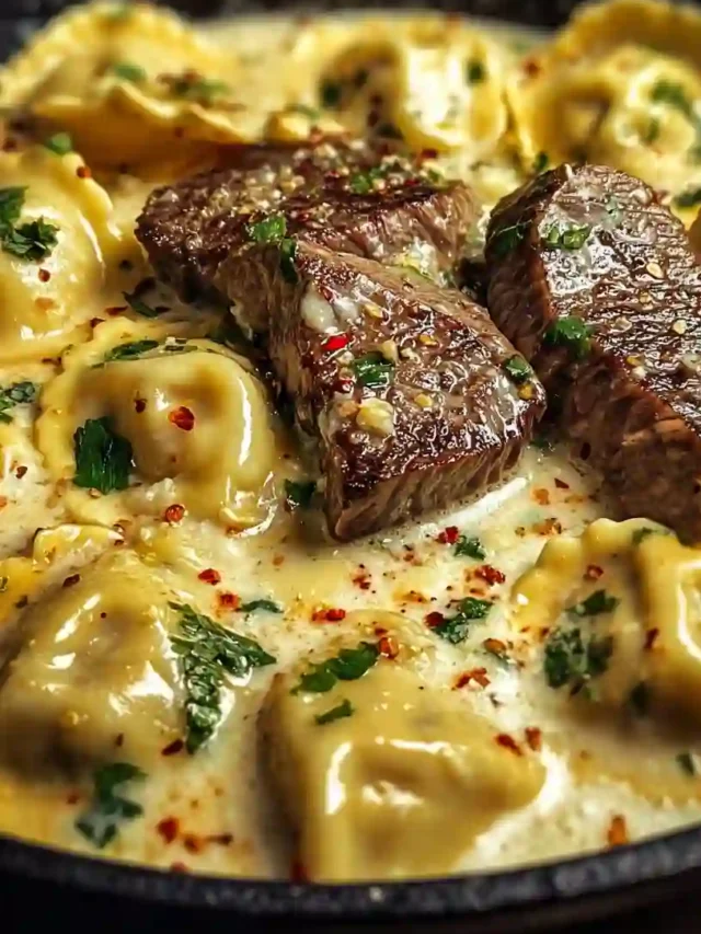 One-Skillet Garlic Butter Steak and Cheese Ravioli