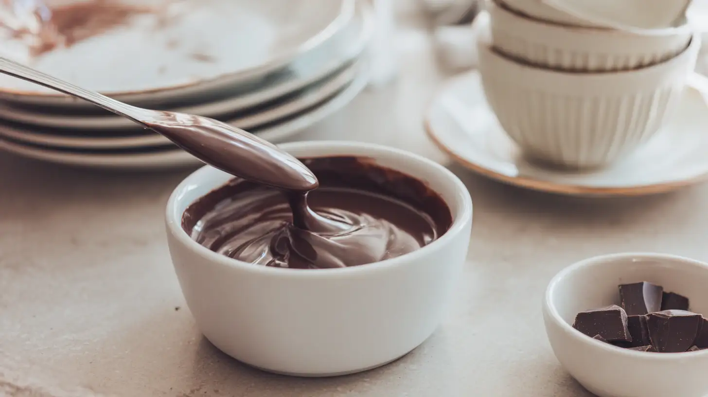 dubai-chocolate-pancakes-recipe-step-1-melt-chocolate Melting dark chocolate for Dubai Chocolate Pancakes Recipe – luxury dessert ganache with high-end breakfast ingredients