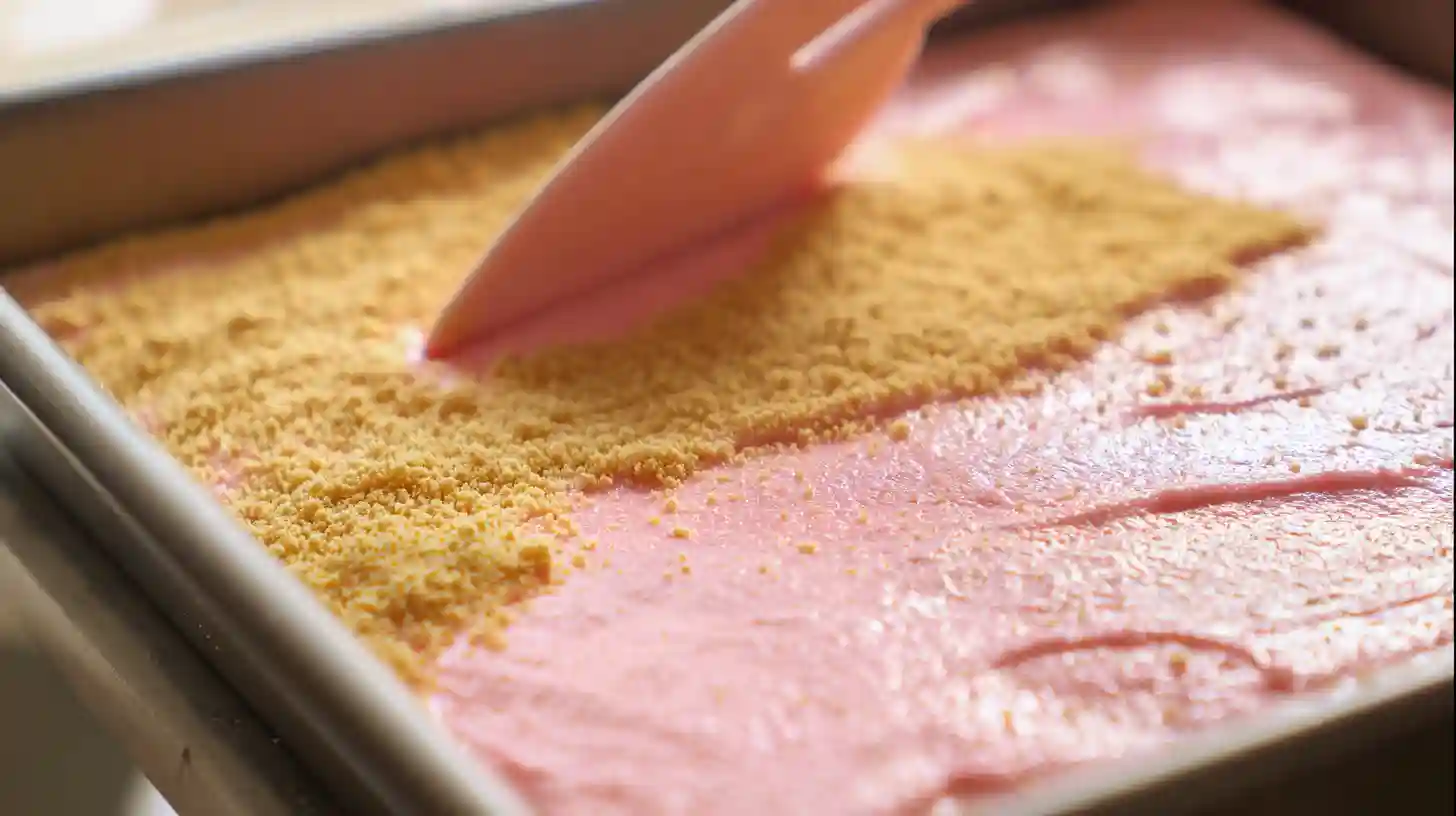 easy-strawberry-honey-bun-cake-layering-cinnamon-swirl Easy strawberry honey bun cake recipe – layering strawberry cake batter with cinnamon sugar swirl for moist and flavorful dessert