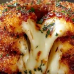 Stuffed pizza onion rings with crispy coating and gooey mozzarella cheese, the perfect crispy fried appetizer and party snack idea