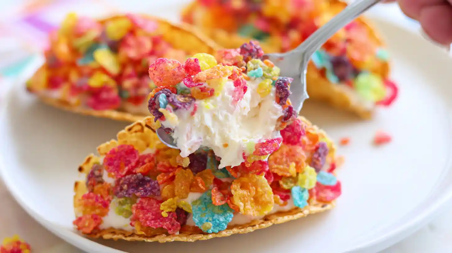 fruity-pebbles-cheesecake-tacos-step4-serve Fruity Pebbles Cheesecake Tacos no bake cheesecake dessert recipe serving