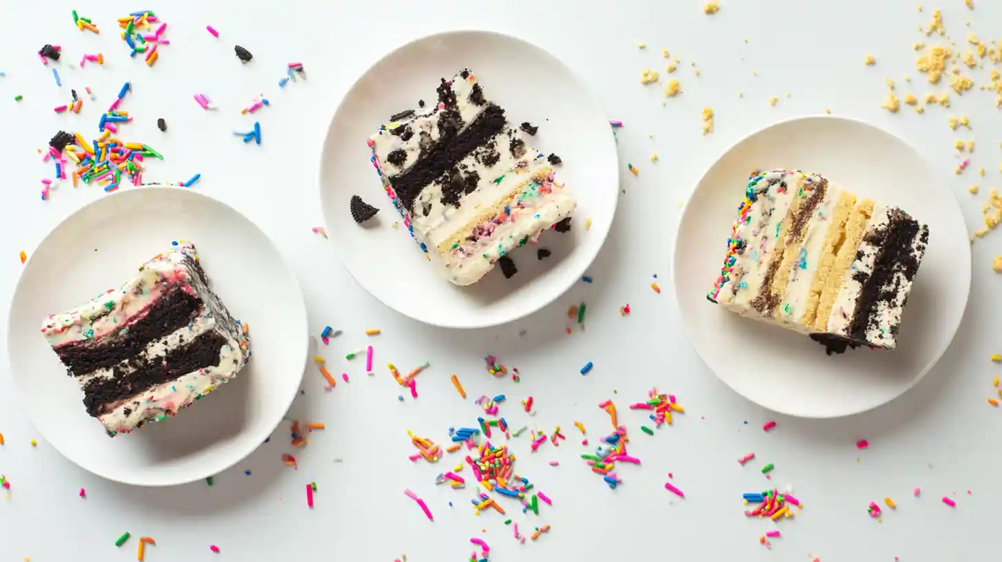 funfetti-oreo-icebox-cake-variations Variations of No-Bake Funfetti Oreo Icebox Cake recipe including Classic Oreo, Birthday Cake Oreo, and Golden Oreo versions, perfect for quick no bake cake recipes