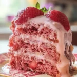 Freshly baked strawberry honey bun cake topped with silky strawberry glaze – perfect easy dessert recipe for birthdays and family gatherings.
