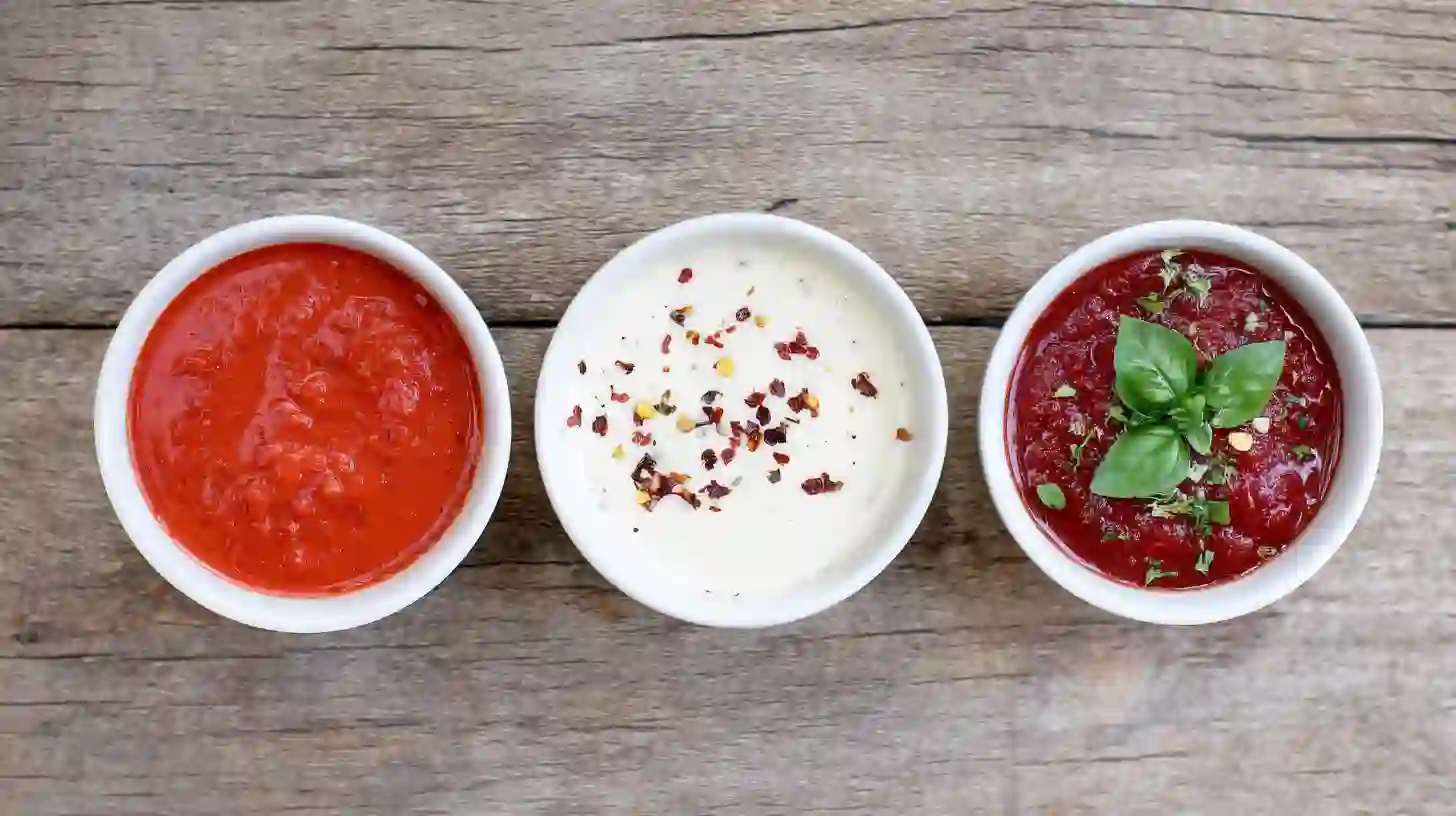 homemade-sauces-for-pizza-burgers Homemade pizza sauces for Old School Pizza Burgers – easy 5-minute pizza sauce, garlic Parmesan cream sauce, and spicy arrabbiata sauce recipes