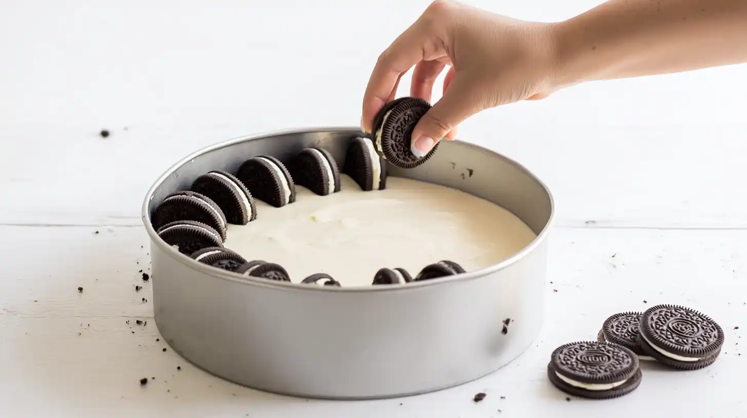 laying-oreo-base-funfetti-icebox-cake-step3 Dipping Oreos in milk and layering them with cream for No-Bake Funfetti Oreo Icebox Cake recipe, one of the best easy summer desserts no bake