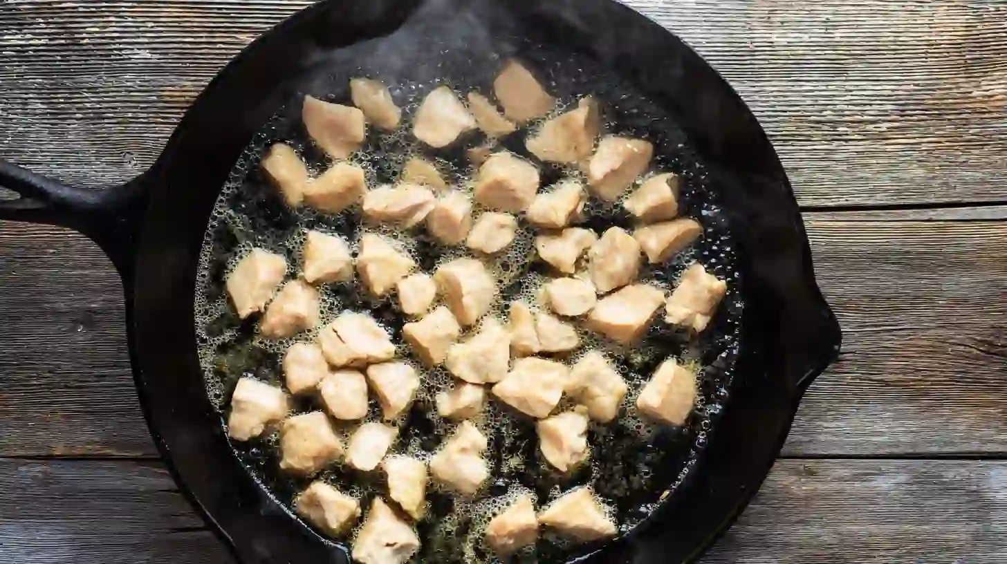 lemon-garlic-chicken-bites-step2-sear Quick weeknight chicken dinners with high protein lemon garlic chicken bites searing in butter until golden