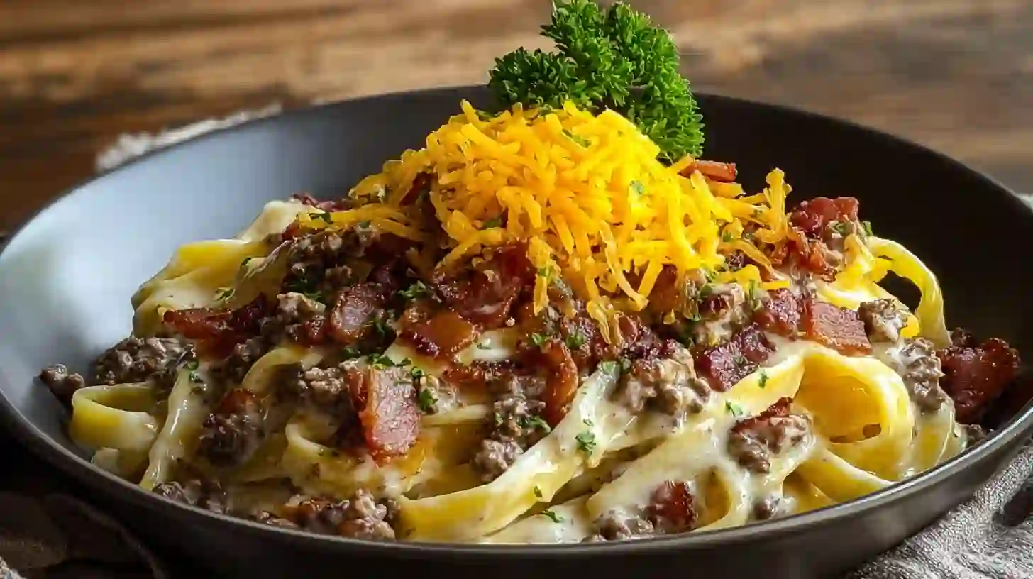 Loaded Bacon Cheeseburger Alfredo Pasta Creamy, Cheesy Comfort