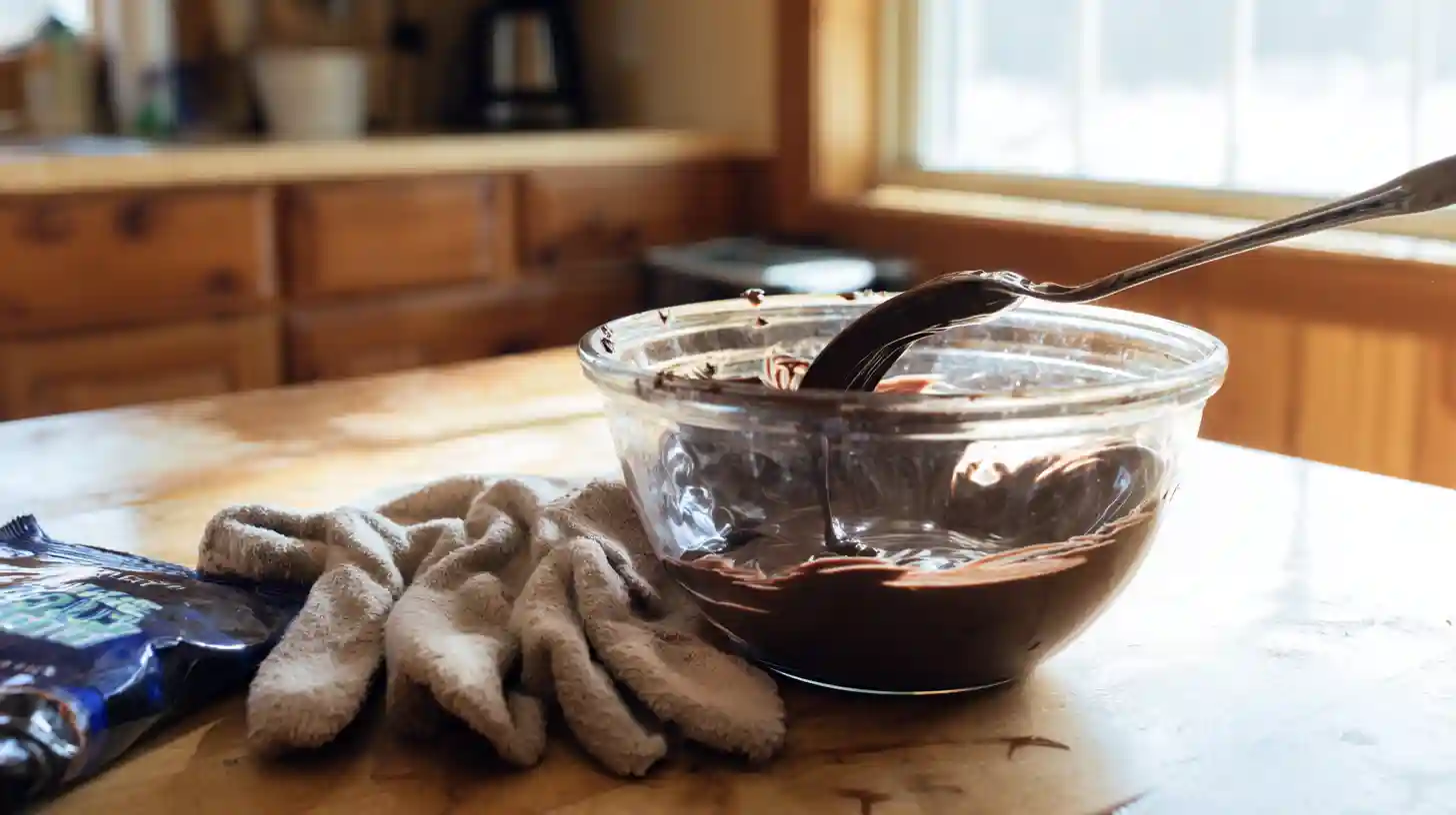 melt-butter-chocolate-chocolate-covered-cherry-magic-bars Melting butter and chocolate for Chocolate Covered Cherry Magic Bars – easy dessert prep for busy moms
