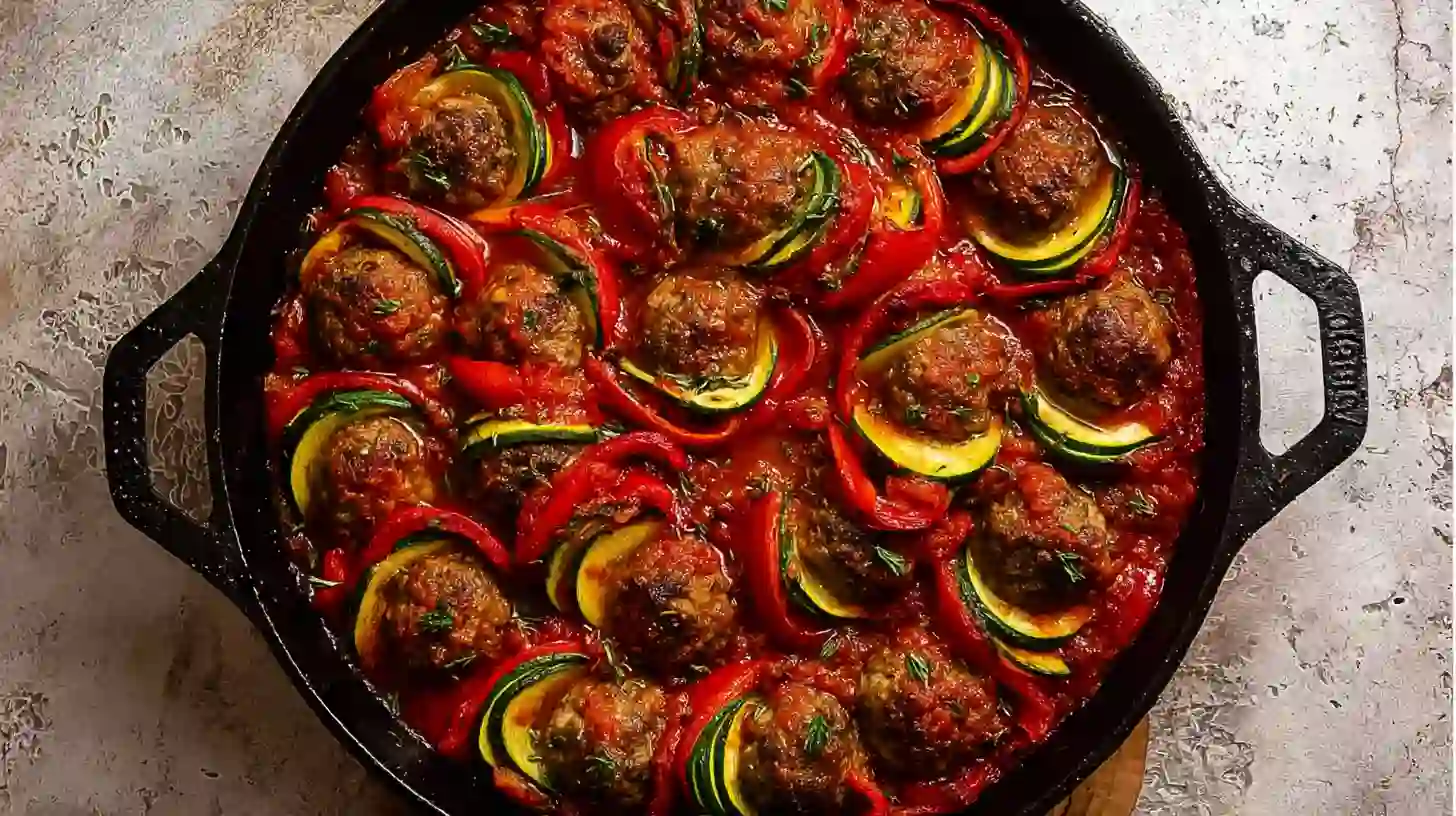 Moroccan Spiral Meatball Zucchini Bake Easy Healthy Dinner