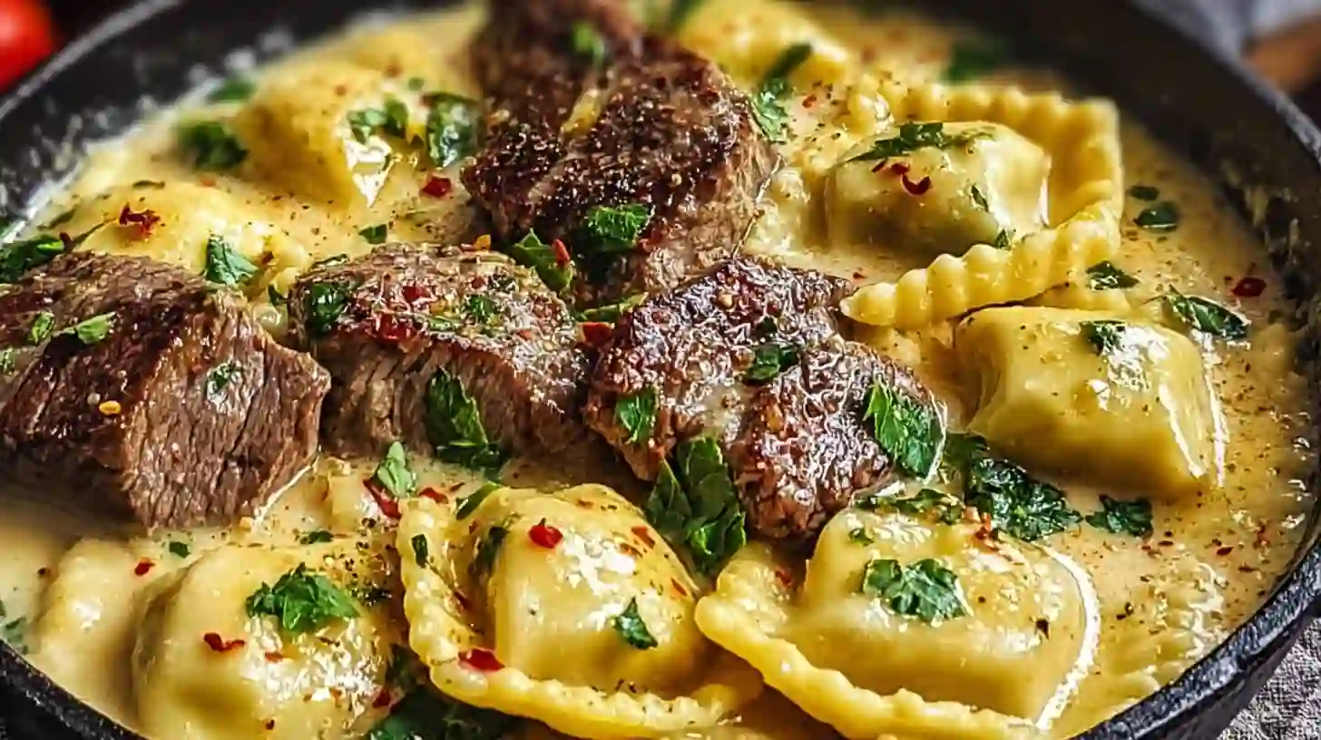 One-Skillet Garlic Butter Steak and Cheese Ravioli for Fast Family Comfort