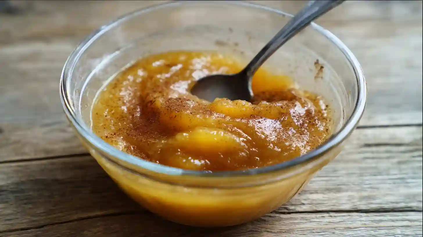 peach-pie-cruffins-step2-stir-filling Stirring peach preserves with cinnamon for Peach Pie Cruffins – quick dessert recipes and easy dessert recipes for families.