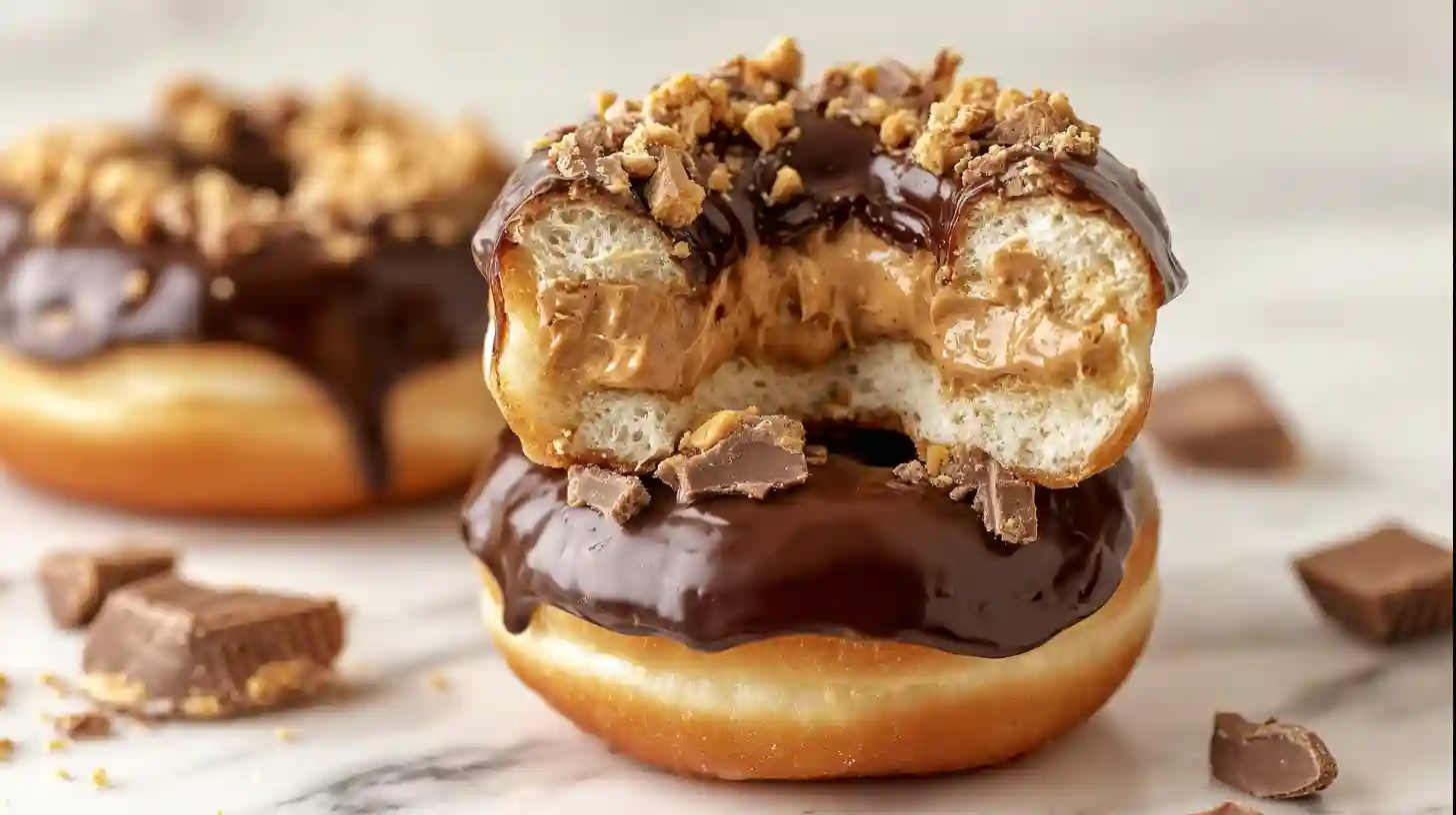 peanut-butter-cheesecake-donut-step5-finish-serve Peanut Butter Cheesecake Donut Recipe Step 5 – Drizzle and Serve Immediately (high AdSense keywords: peanut butter cheesecake donut recipe, holiday dessert recipes for parties, easy peanut butter donuts)