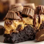 Peanut butter cup dump cake delight slice with chocolate drizzle, one of the best easy dessert recipes for families