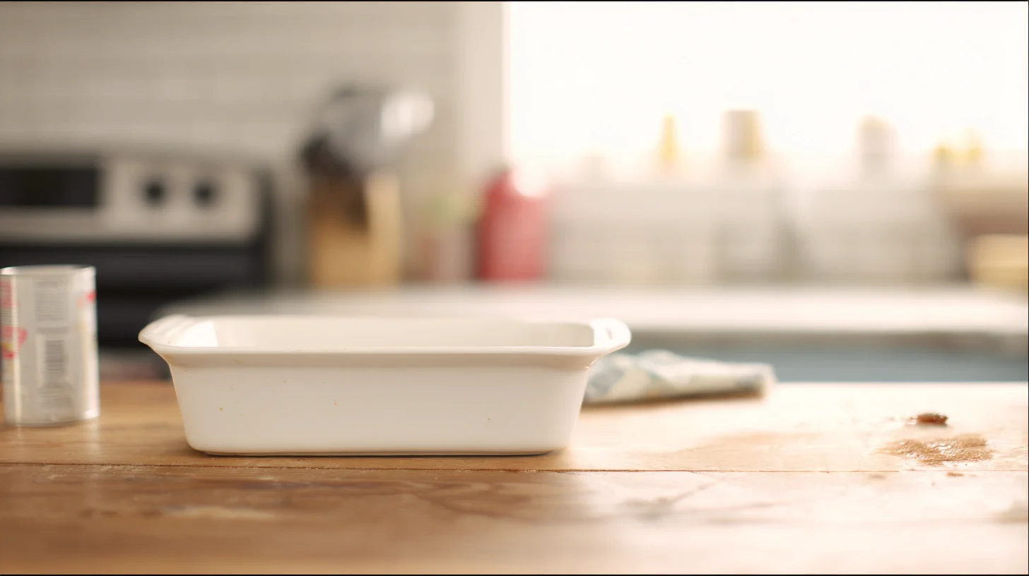 real-preheat-dish-cracked-chicken-bubble-up Preheating oven and prepping white ceramic baking dish – quick comfort food dinner ideas for families