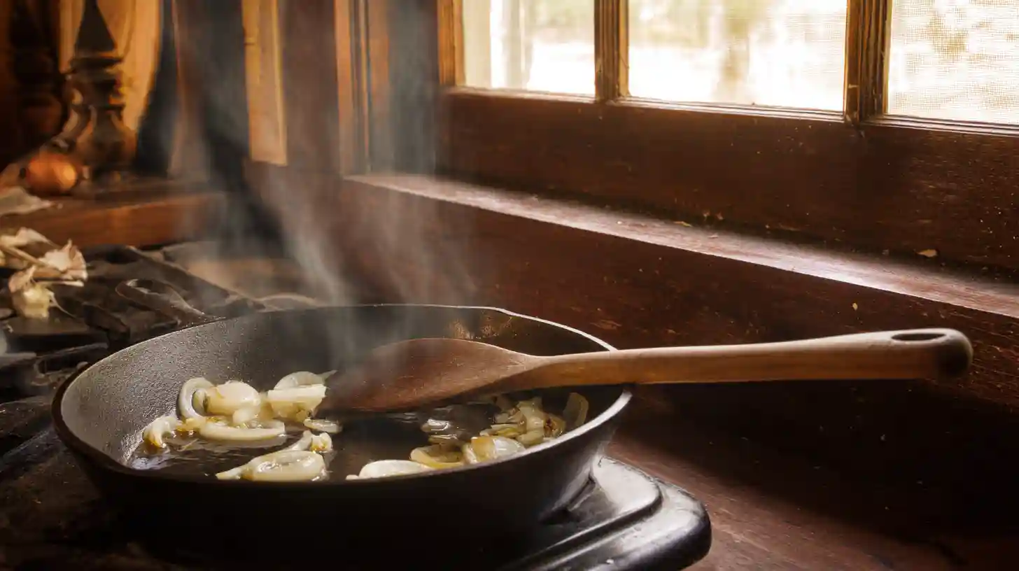 smothered-hamburger-steaks-magic-step2 Smothered Hamburger Steaks Magic – sautéing onions and garlic for creamy gravy recipes for beef and easy dinner recipes for families
