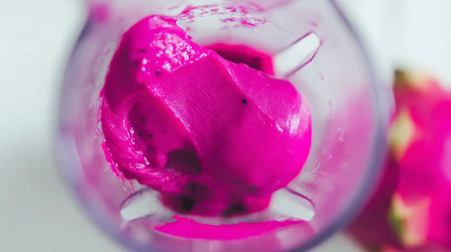 step-1-blending-dragon-fruit-ice-cream Blending dragon fruit pulp for dragon fruit ice cream homemade, perfect for healthy homemade ice cream recipes
