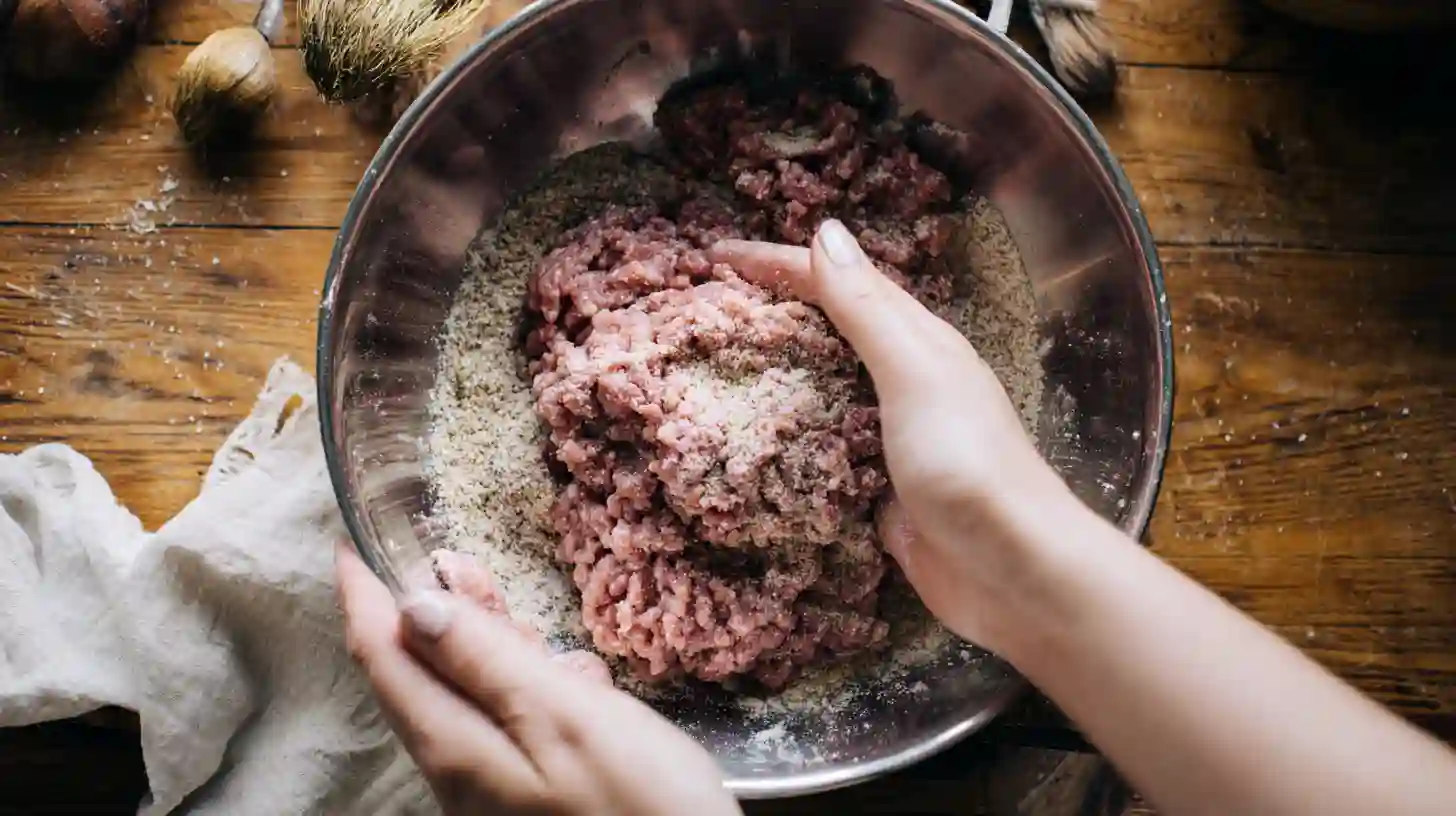 step-1-mix-meatloaf-ground-beef-cheddar-shells Step 1: Mix ground beef with seasoning – Meatloaf and Cheddar Shells Casserole Recipe for quick and cheap meals