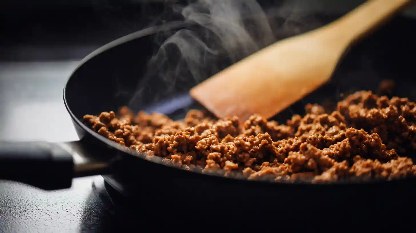 step-2-cook-ground-beef-old-school-pizza-burgers Cooking ground beef in skillet for Old School Pizza Burgers – easy dinner recipes for families and budget-friendly weeknight dinners