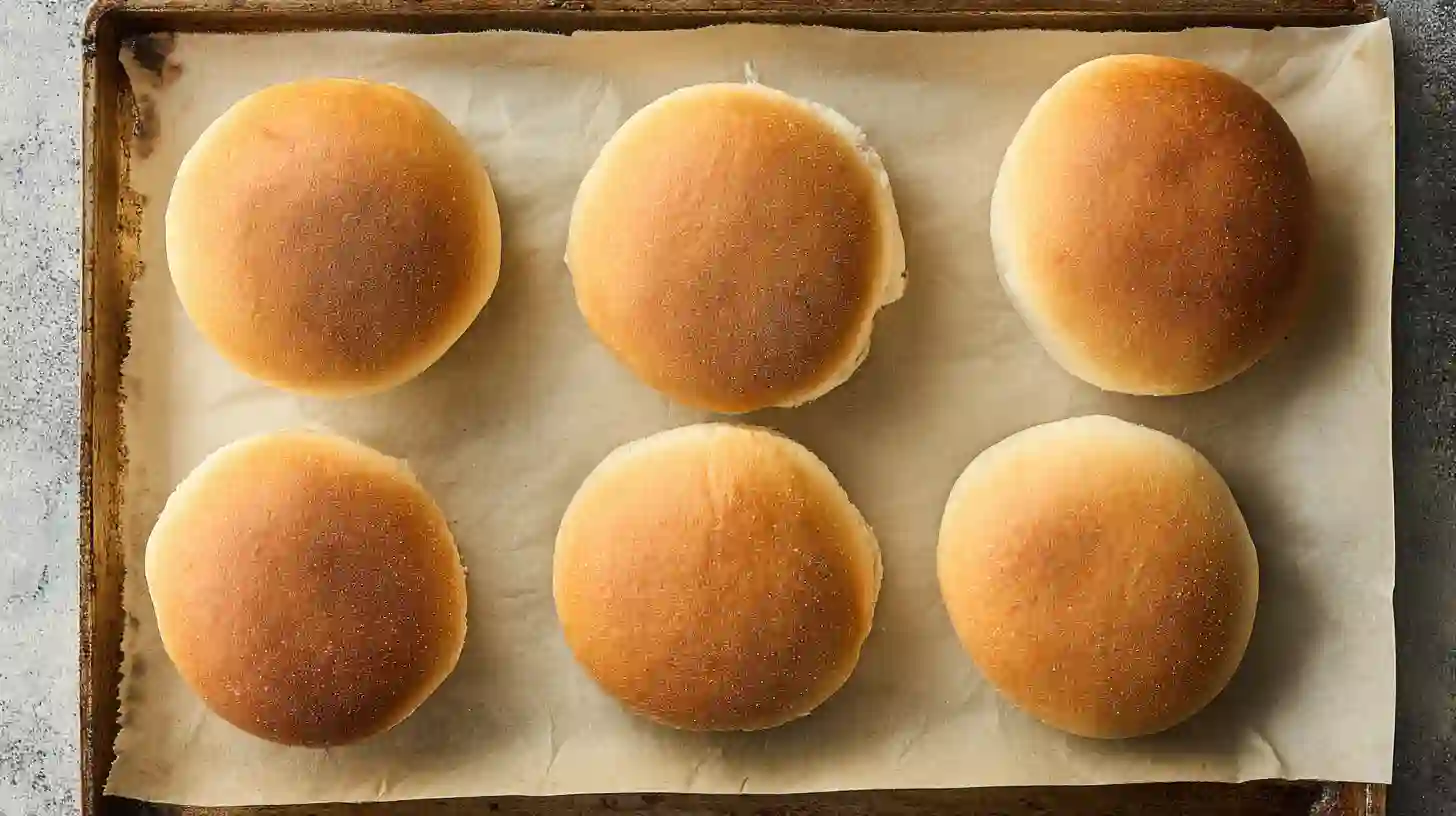 step-4-halved-buns-old-school-pizza-burgers Halved burger buns cut-side up on baking sheet for Old School Pizza Burgers – homemade pizza burger recipe and budget-friendly weeknight dinners