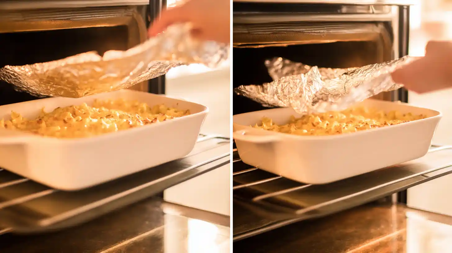step-5-bake-golden-cheddar-shells-casserole Step 5: Bake until golden and bubbly – Meatloaf and Cheddar Shells Casserole Recipe for affordable family dinners