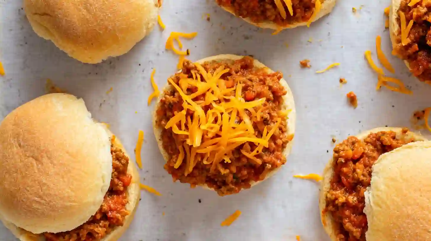 step-5-build-old-school-pizza-burgers. Old School Pizza Burgers being built with seasoned beef and melted cheddar cheese – classic comfort food recipe and homemade pizza burger recipe