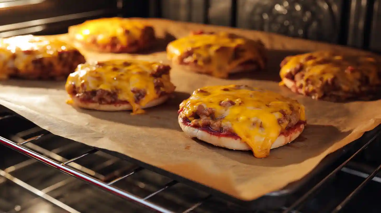 step-6-bake-until-bubbly-old-school-pizza-burgers Old School Pizza Burgers baked until bubbly with golden melted cheddar and crispy buns – easy family dinner recipe and classic comfort food recipe