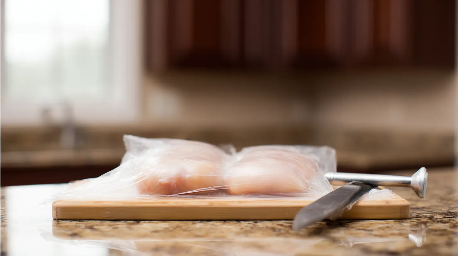 step1-flatten-chicken-garlic-mozzarella-skewers Flattening chicken breasts for garlic mozzarella chicken bomb skewers – easy garlic chicken dinner idea for quick protein-packed meals