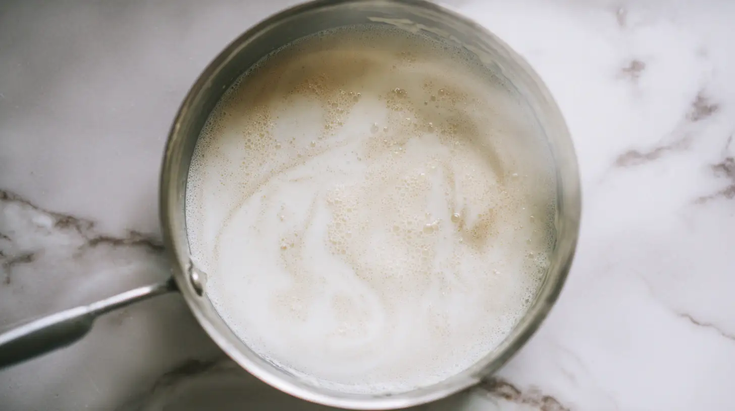 step1-melt-butter-cream-quick-homemade-alfredo-sauce Step 1 Quick Homemade Alfredo Sauce – butter and cream melting in skillet for Best Pasta Sauces for Families and Save Money on Groceries dinners