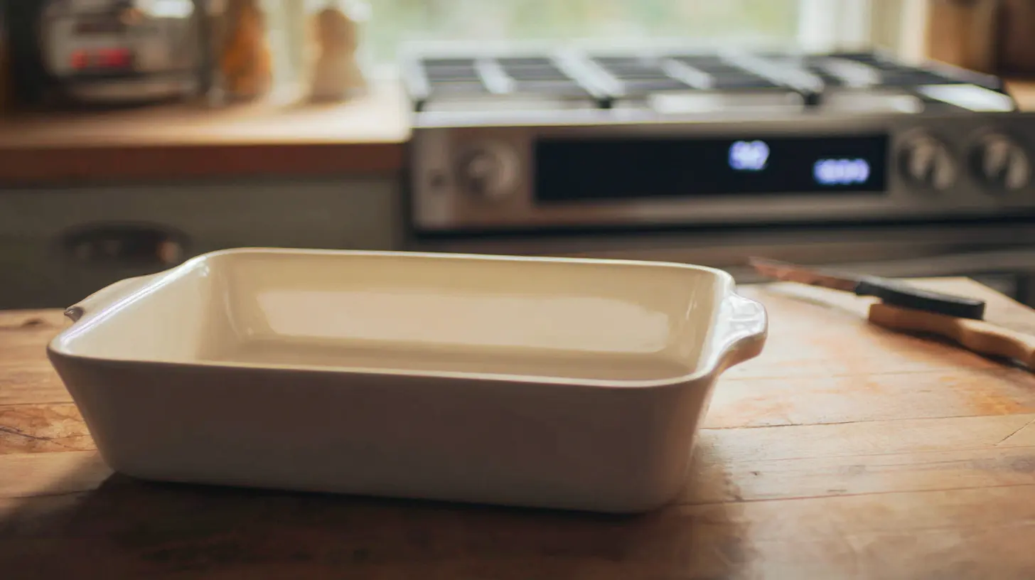 step1-preheat-prep-empty-casserole-dish Step 1 preheat and prep for quick cheesy ham and potato casserole – easy dinner recipe prep for families, beginner-friendly cooking step.