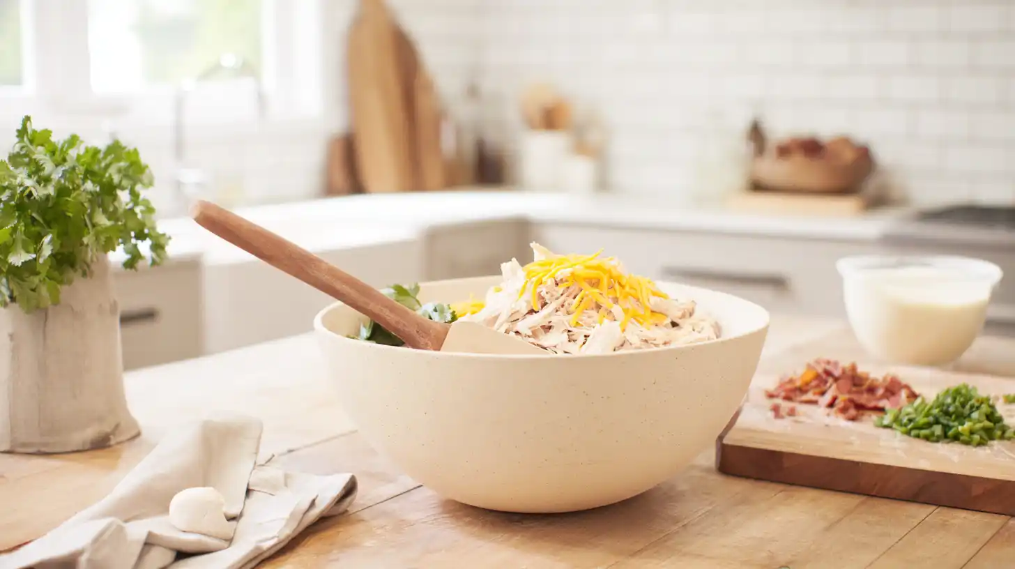 step2-mix-chicken-bubble-up-filling Mixing Cracked Out Chicken Bubble Up filling – high protein chicken meals for busy families