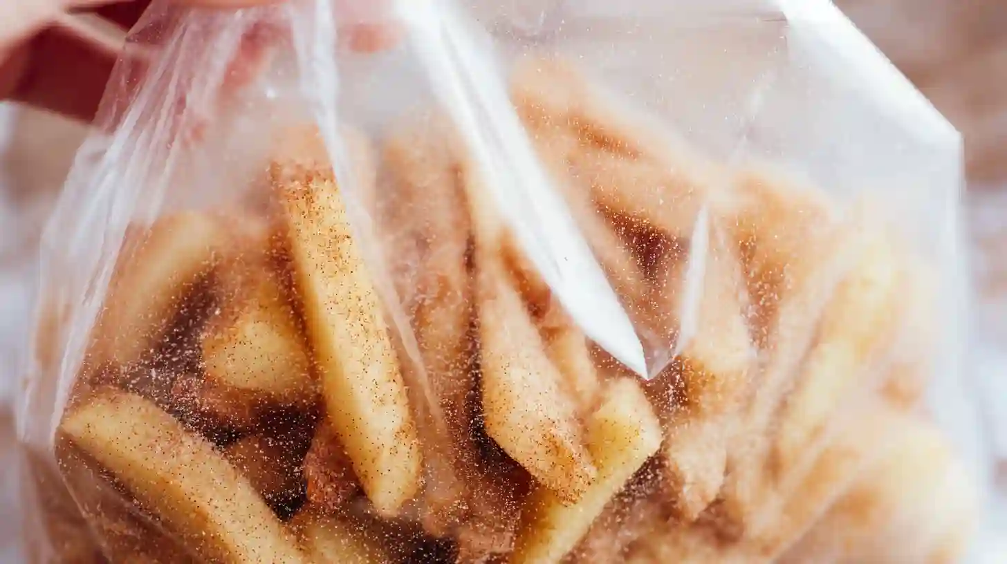 step3-coat-apples-crispy-air-fryer-apple-fries Step 3 Crispy Air Fryer Apple Fries recipe – apple strips coated in cinnamon sugar for healthy air fryer snack ideas