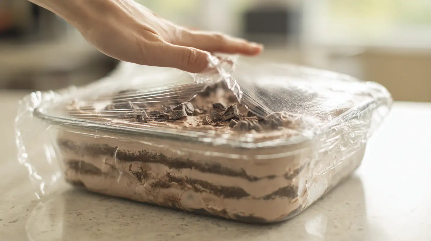 step6-chill-chocolate-icebox-cake Covering Chocolate Dreams in an Icebox before chilling – easy no-bake chocolate dessert for parties