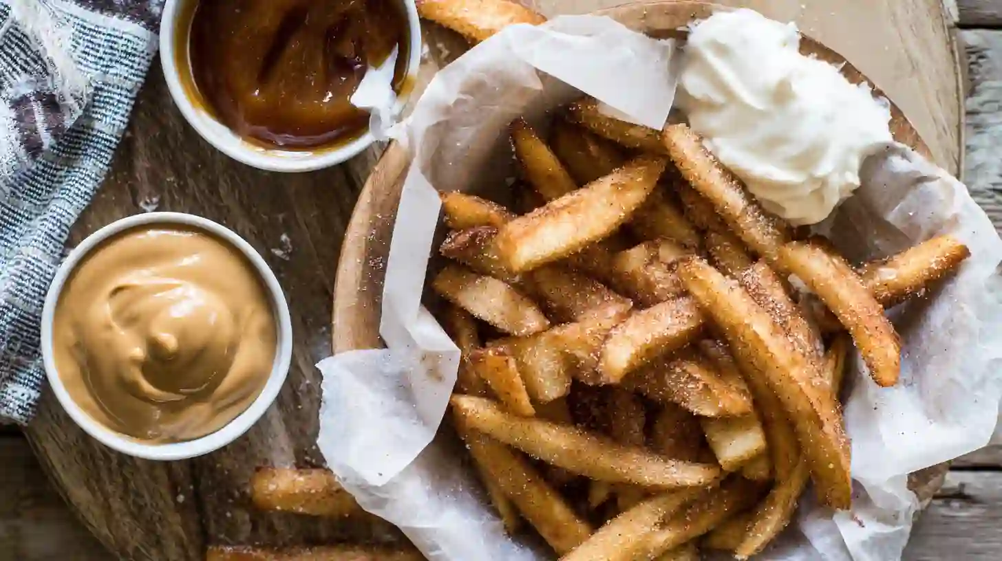 step6-cool-serve-crispy-air-fryer-apple-fries Step 6 Crispy Air Fryer Apple Fries recipe – golden apple fries served warm with caramel, yogurt, or peanut butter dips for healthy air fryer snack ideas