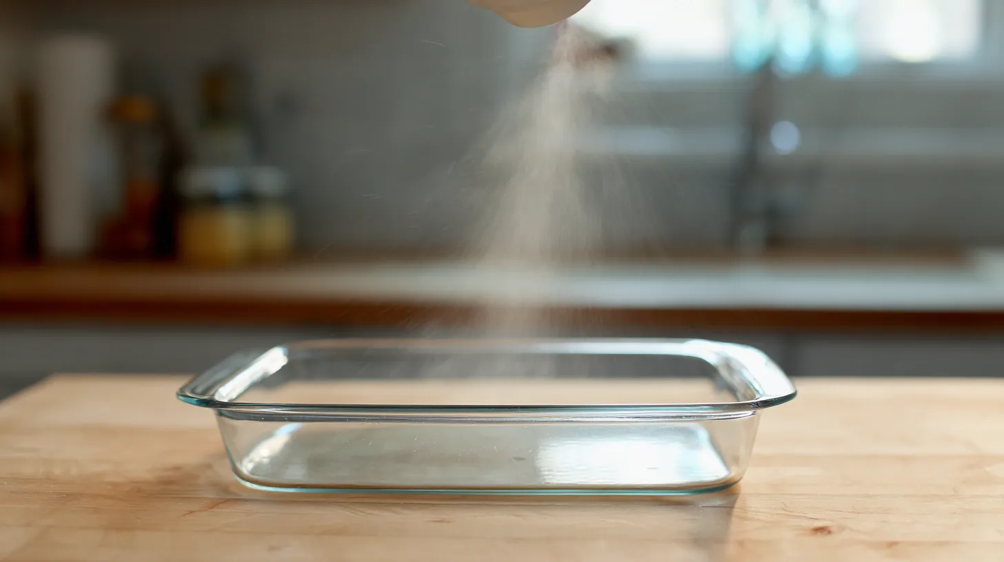 strawberry-cheesecake-dump-cake-step-1-prep-dish Preparing a 9x13 baking dish with cooking spray for Strawberry Cheesecake Dump Cake – easy dessert recipes for families