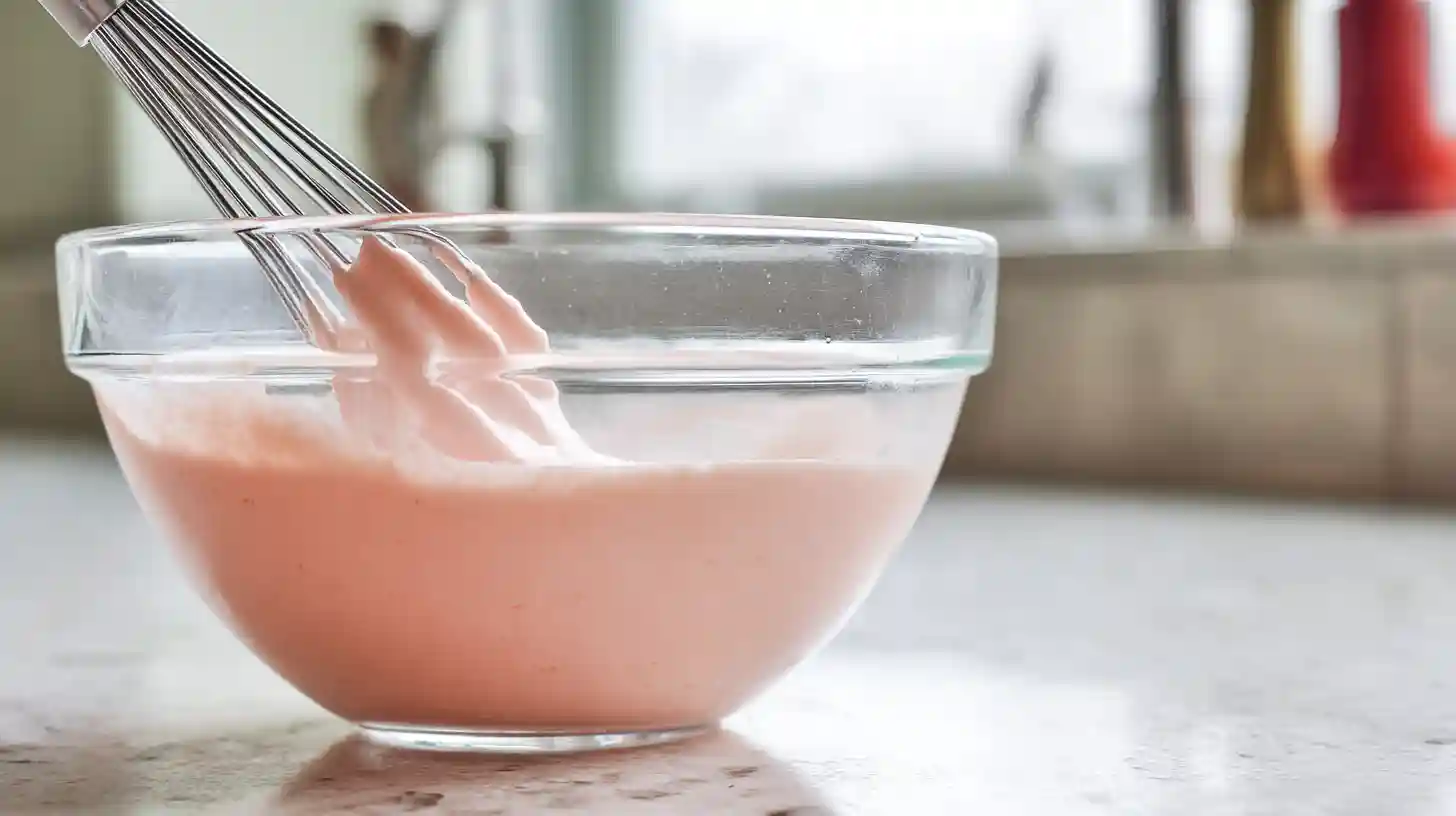 strawberry-glaze-for-honey-bun-cake-step-4 Strawberry glaze made with powdered sugar and jam – perfect topping for homemade strawberry honey bun cake dessert.