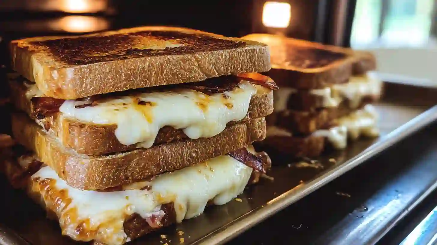 triple-cheese-bacon-ranch-melt-step-6-bake-until-golden Baking triple cheese bacon ranch melts with golden crust and bubbling cheese – easy baked lunch idea