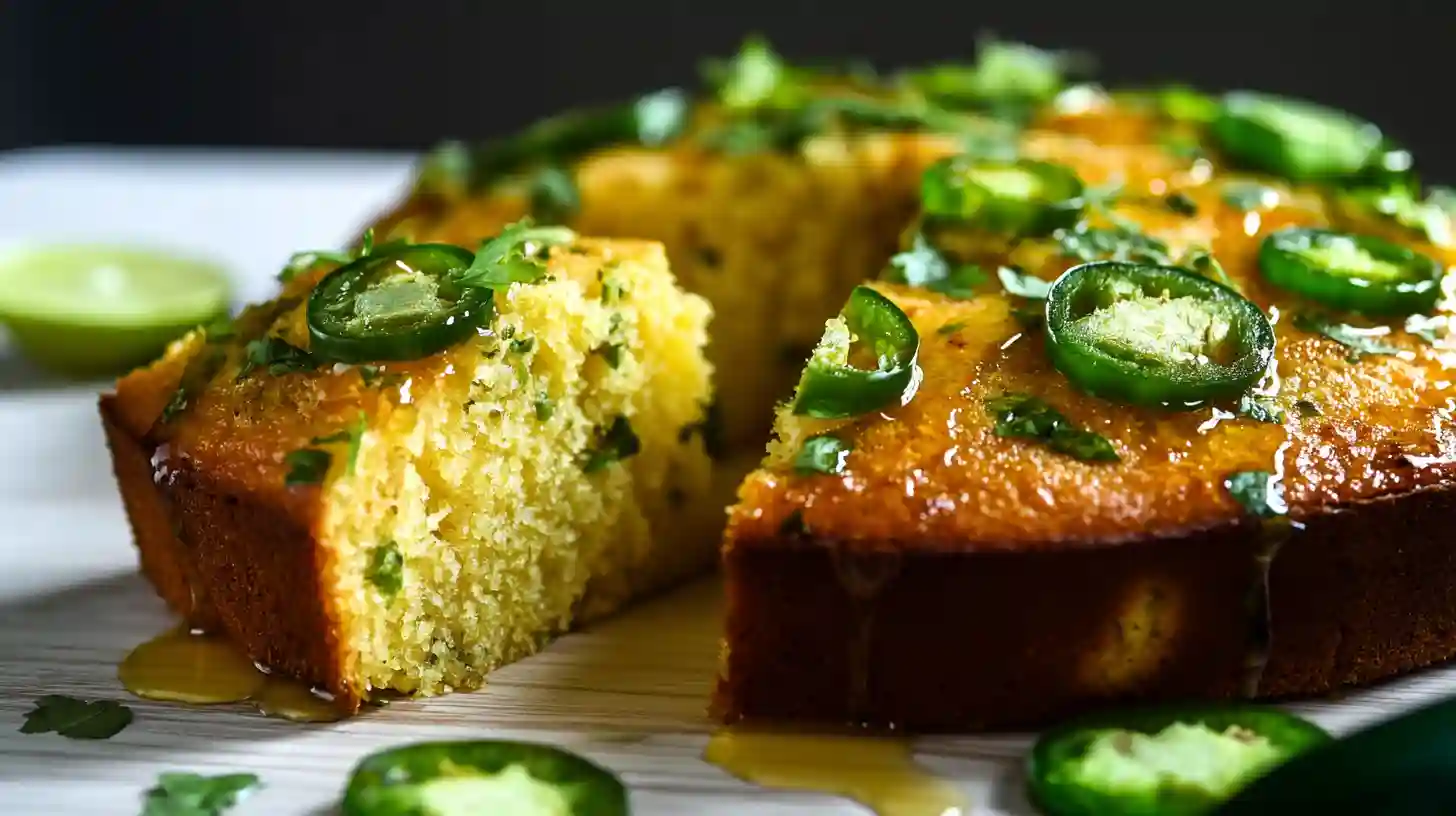 Spicy-Sweet Jalapeño Cornbread with Zesty Lime Drizzle topping, easy savory baking recipes and healthy cornbread recipe with buttermilk