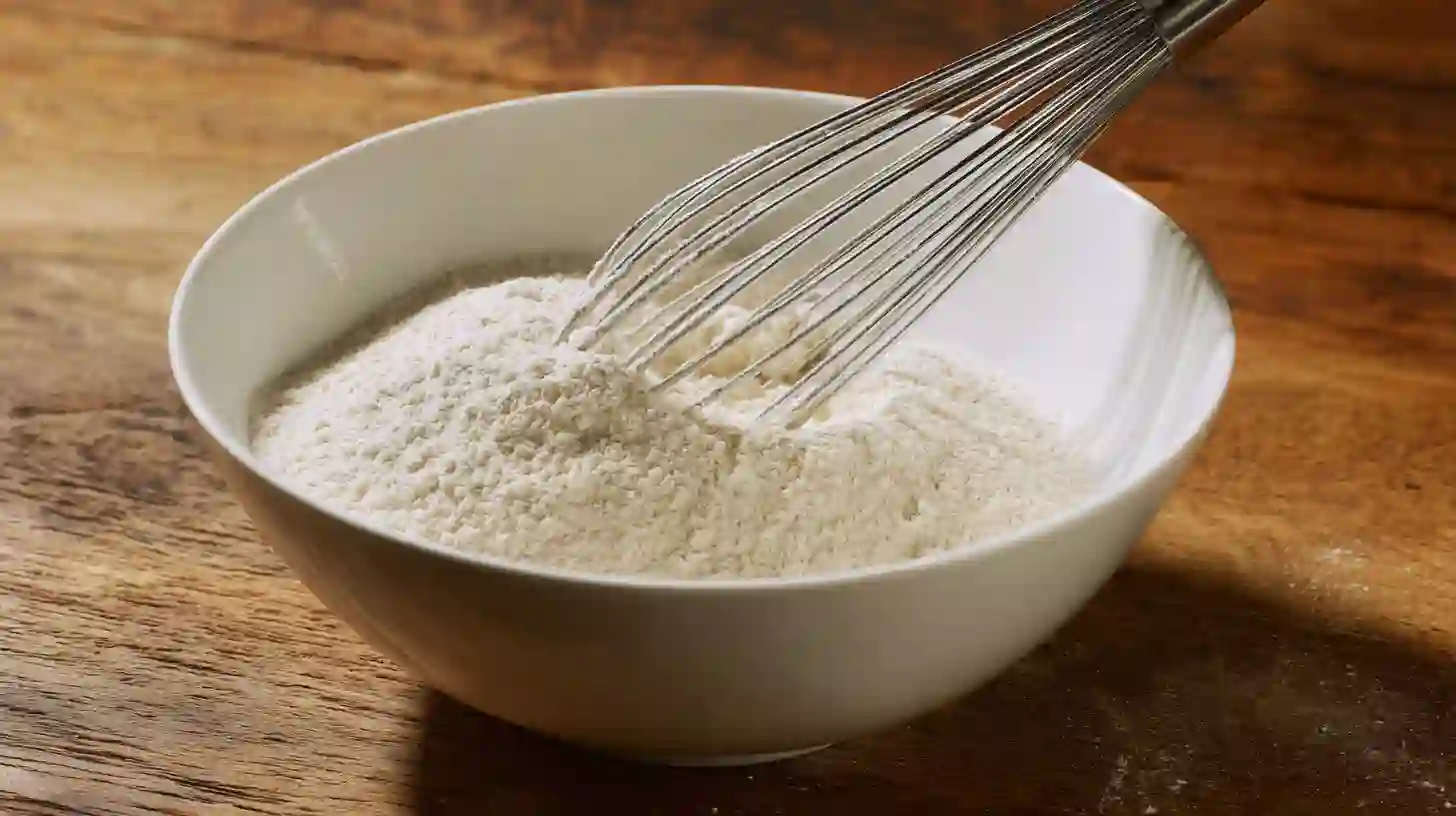 Banana Pudding Pound Cake dry ingredients – flour, baking powder, salt whisked for homemade pound cake desserts