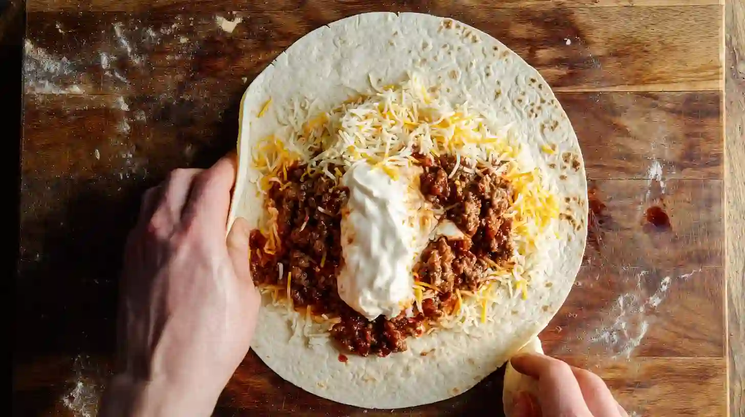 Build Cheesy Taco Bell Quesarito step by step, nacho cheese burrito, copycat Taco Bell recipes