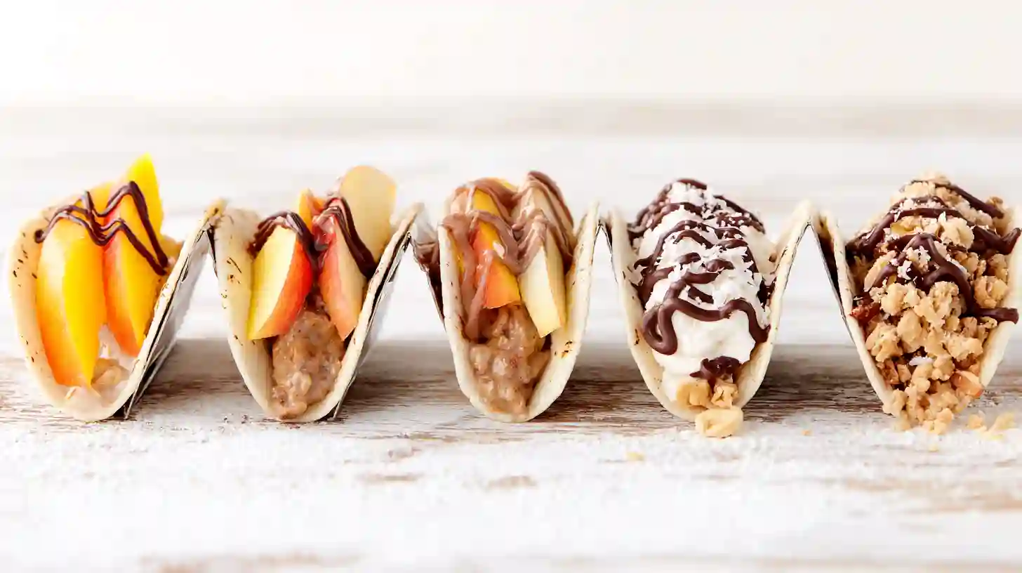 caramel-banana-nuts-taco-variations Caramel Banana Nuts Taco variations including tropical twist, apple-cinnamon, Nutella, healthy crunch, and gourmet upgrade – banana dessert tacos recipe and whipped cream dessert ideas