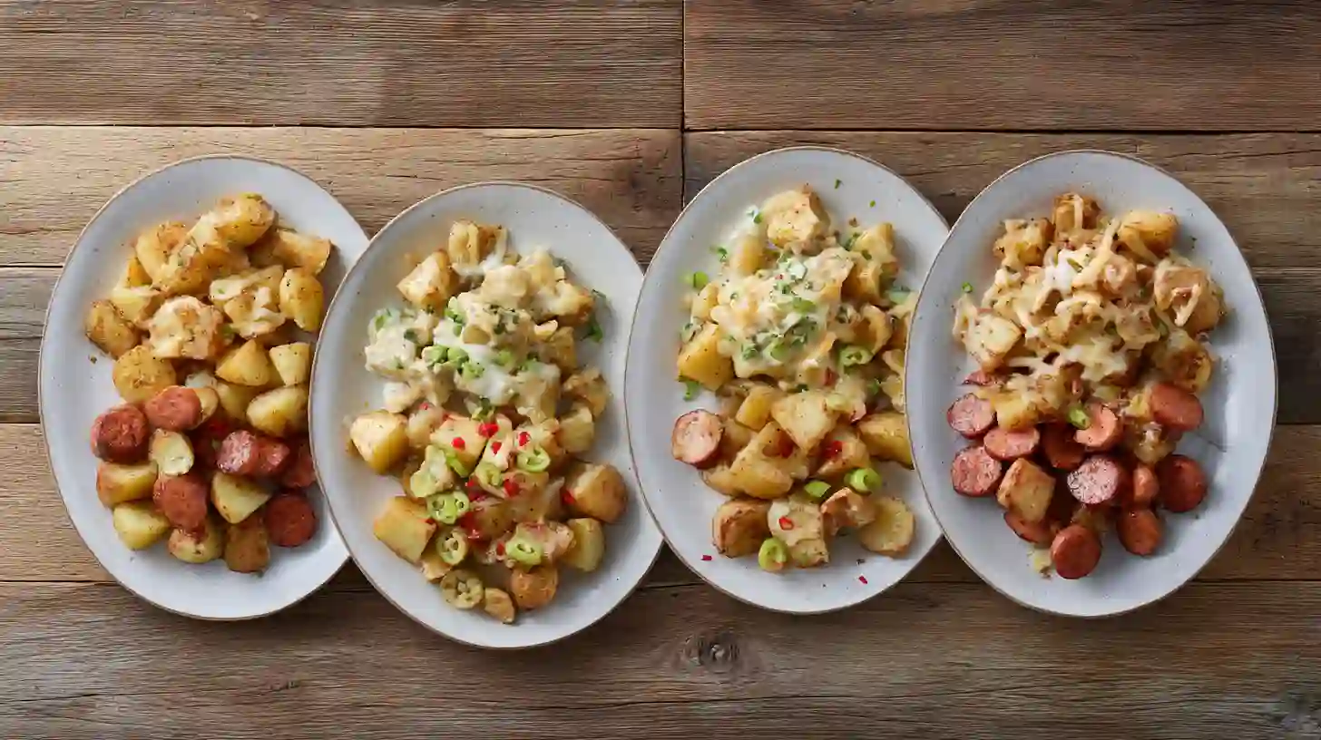 cheesy-ranch-potatoes-smoked-sausage-recipe-variations Cheesy Ranch Potatoes and Smoked Sausage recipe variations – classic ranch packet, homemade ranch seasoning, lighter turkey sausage version, and spicy kick with jalapeños. Perfect one-pan sausage and potato recipes for families.