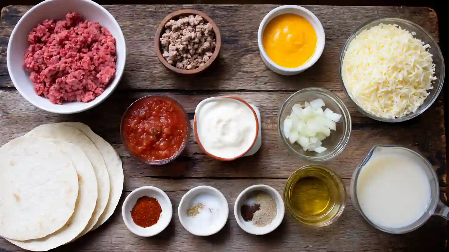 Cheesy Taco Bell Quesarito ingredients, cheesy beef burrito, Mexican rice burrito recipe