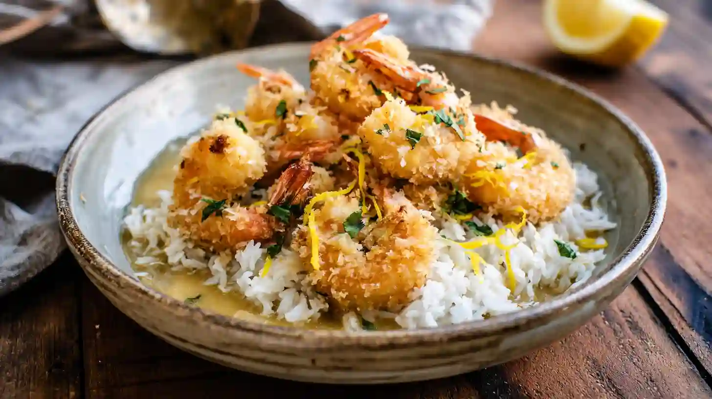 coconut-crisp-shrimp-springy-rice-served Coconut Crisp Shrimp with Springy Rice – quick family dinner ideas
