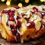 Cranberry-Almond Pull-Apart Bread holiday baking recipe with glaze and almonds