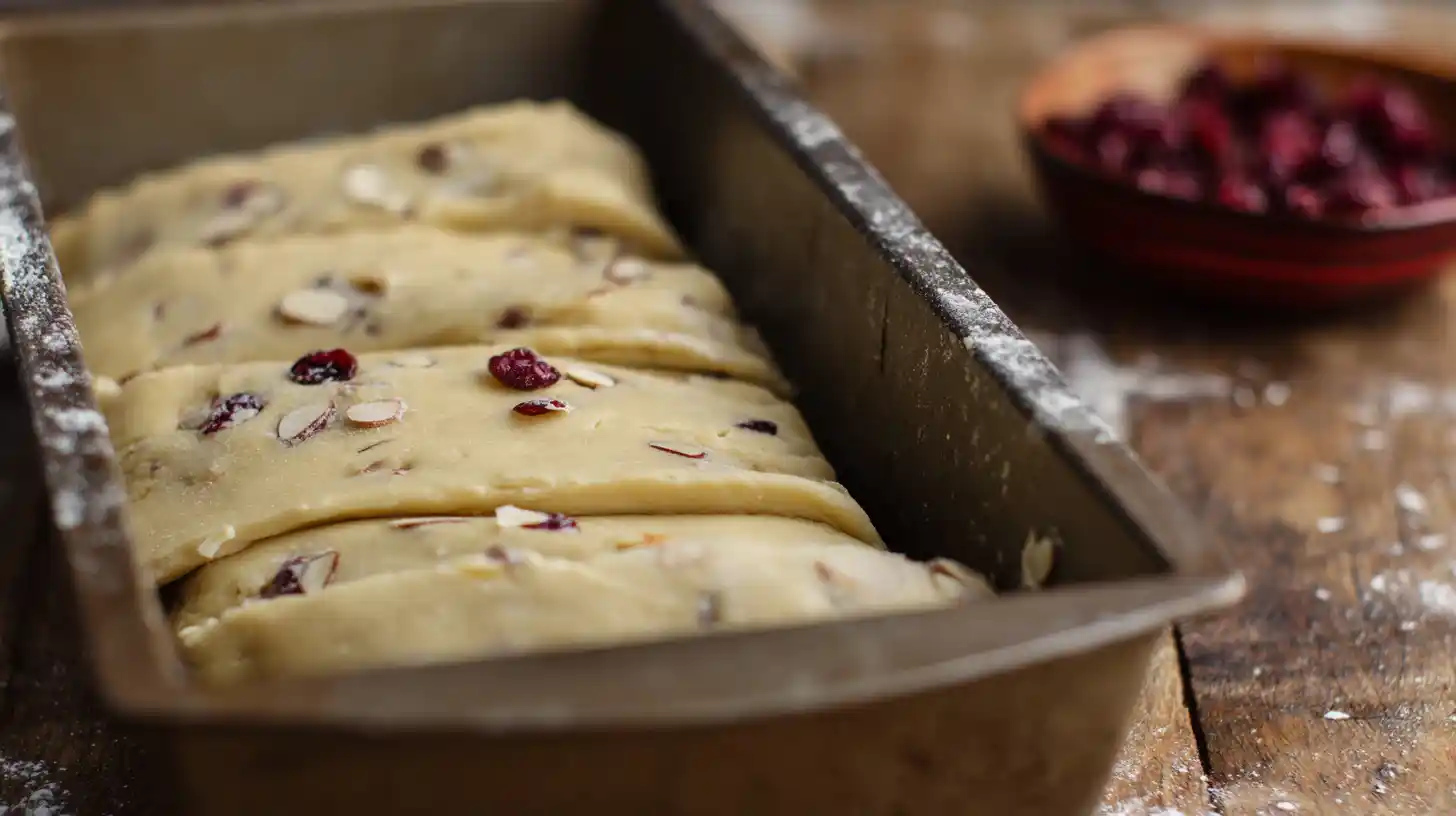 cranberry-almond-pull-apart-bread-step6-cut-layer Layering dough squares for Cranberry-Almond Pull-Apart Bread recipe | easy party bread recipes